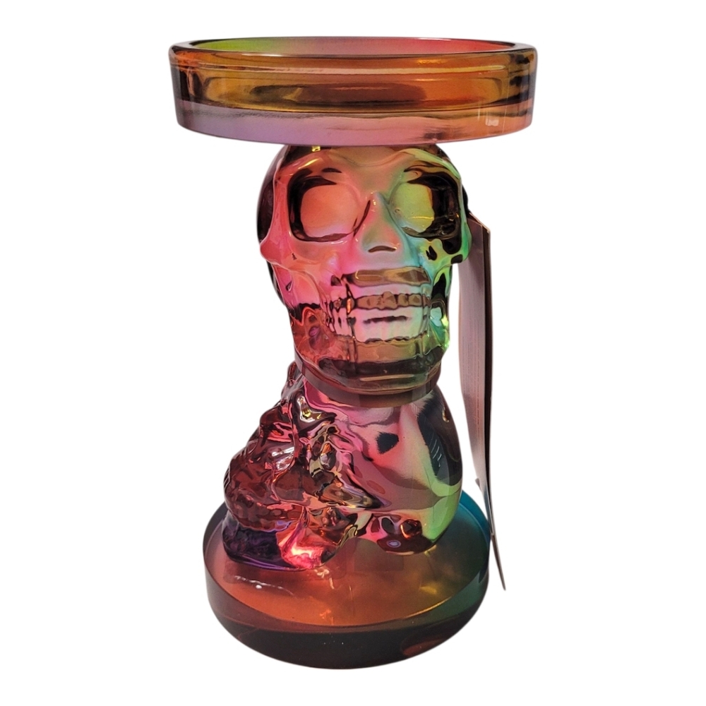 NWT Christian Lacroix Iridescent Glass Skull Candle Holder 6″ Gothic Decor - Picture 5 of 12